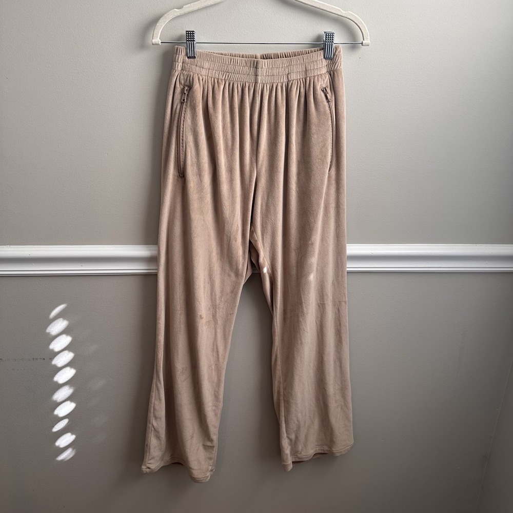 Skims Honey Beige Velour Straight Leg Pants Elastic Waist Lounge Sweatpants Sm